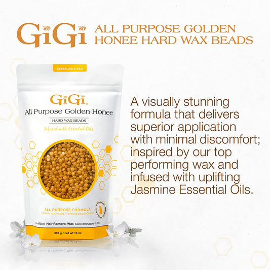 GiGi Hard Wax Beads, Golden Honee All Purpose Hair Removal Wax, no strip needed, 14 oz