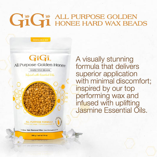 Gigi Hard Wax Beads, Golden Honee All Purpose Hair Removal Wax, No Strip Needed, 14 Oz