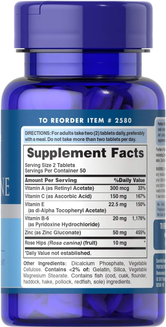 Puritan's Pride Zinc for Acne a Mineral for Immune Sytem Health 100 Tablets : Health & Household