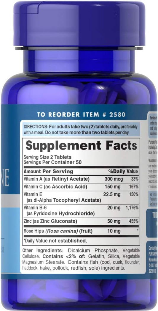 Puritan's Pride Zinc for Acne a Mineral for Immune Sytem Health 100 Tablets : Health & Household