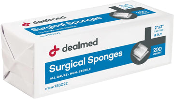 Dealmed 2" X 2" Surgical Sponges, 8-Ply, Non-Woven Absorbent Gauze Sponges For Wound Care, First Aid Kits And Medical Facilities, 200 Count (Pack Of 1)