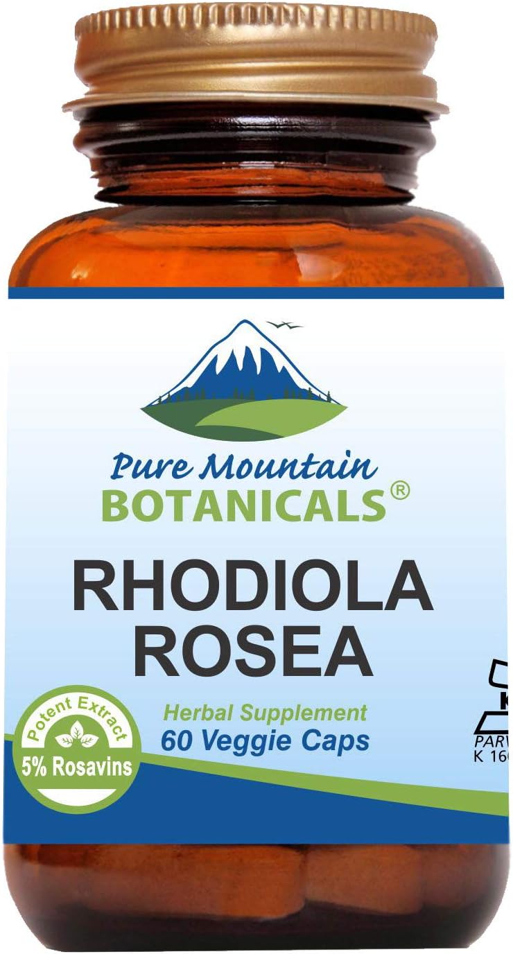 Pure Mountain Botanicals Rhodiola Rosea Supplement - 60 Kosher Vegan Capsules With 250Mg Rhodiola Root Extract