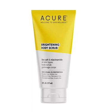 Acure Brightening Body Scrub - Skin Renewal With Blend Of Clay, Sea Salt & Niacinamide Extract - Rejuvenating Exfoliation For Soft, Refreshed Glowing Clear Skin - Suitable For All Skin Types - 6 Fl Oz