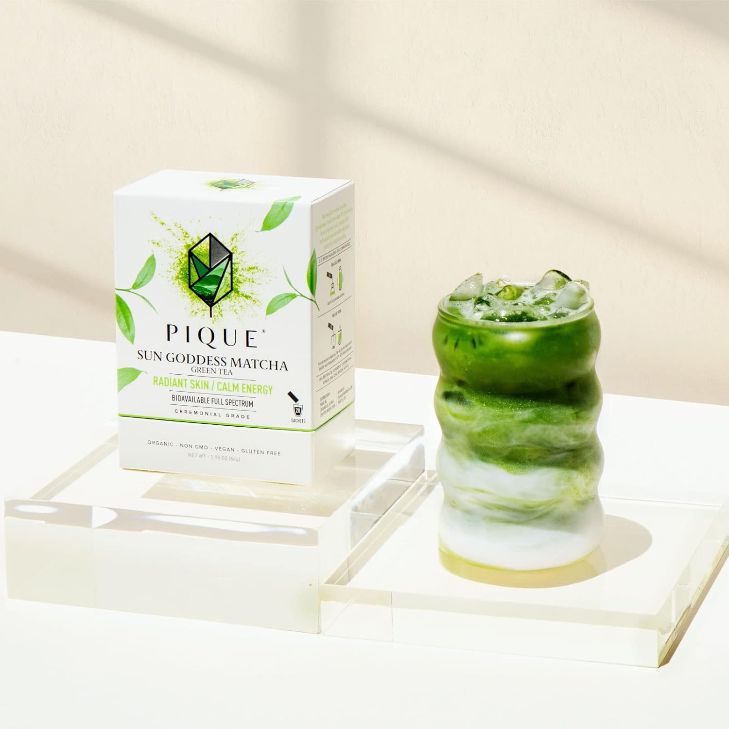 Pique Organic Sun Goddess Matcha - Ceremonial Grade Matcha Green Tea Powder, Supports Radiant Skin, Calm Energy - 28 Single Serve Sticks (Pack Of 1)