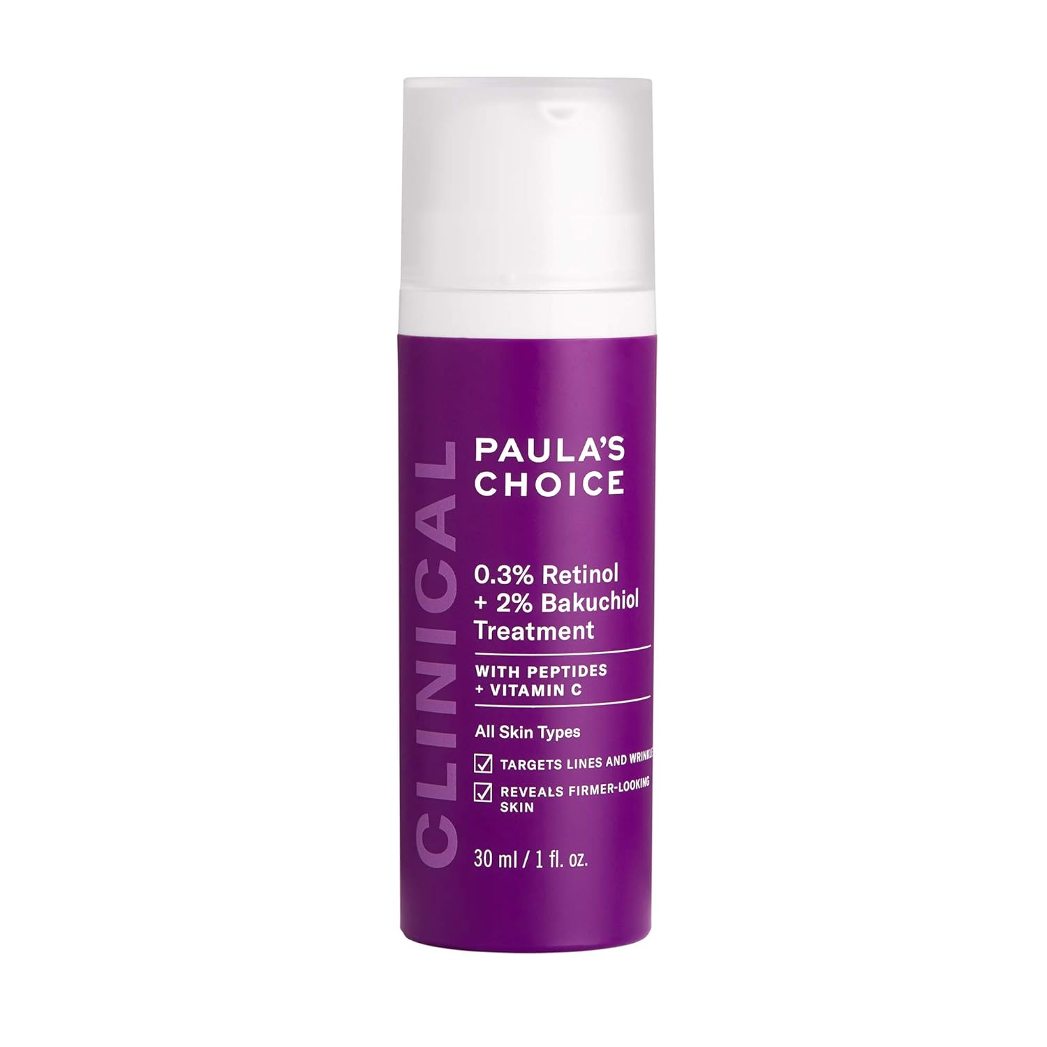 Paula'S Choice Clinical 0.3% Retinol + 2% Bakuchiol Treatment, Anti-Aging Serum For Deep Wrinkles & Fine Lines, Fragrance-Free & Paraben-Free, 1 Ounce