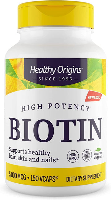 Healthy Origins Ultra-Potency Biotin (B7), 5,000 mcg - Supports Skin, Hair & Nails - High-Grade Vitamin B7 - Non-GMO, Gluten-Free Biotin for Vegans - 150 Veggie Capsules