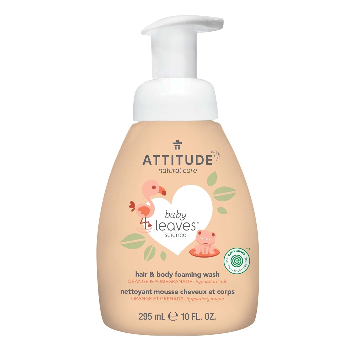 Attitude 2-In-1 Hair And Body Foaming Baby Wash, Ewg Verified Shampoo Soap, Dermatologically Tested, Made With Naturally Derived Ingredients, Vegan, Orange And Pomegranate, 10 Fl Oz