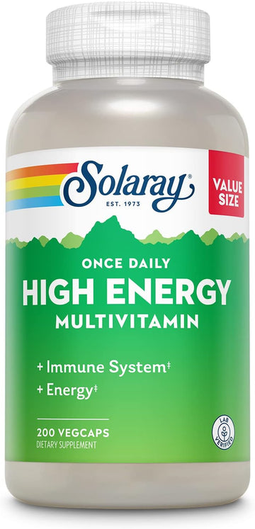 SOLARAY Once Daily High Energy Multivitamin, Immune System and Energy Support, Whole Food and Herb Base Ingredients, Men?s and Women?s Multi Vitamin, 200 Servings, 200 VegCaps