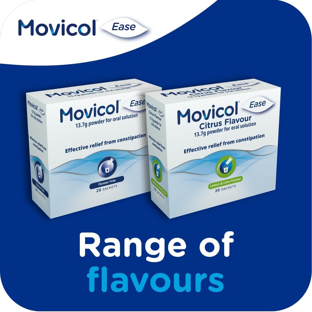Movicol Ease Stick Sachets, Flavor Free, 20 Sachets, Constipation Relief For Adults, Laxatives, Relief, Hydrates, Softens & Help Restore Natural Bowel Movement