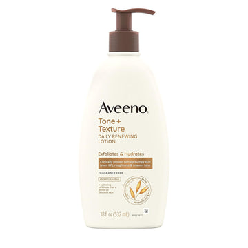 Aveeno Tone + Texture Daily Renewing Lotion With Prebiotic Oat, Gentle Lotion Exfoliates & Hydrates Sensitive Skin, Clinically Proven To Help Bumpy, Rough Skin, Fragrance-Free, 18 Fl. Oz