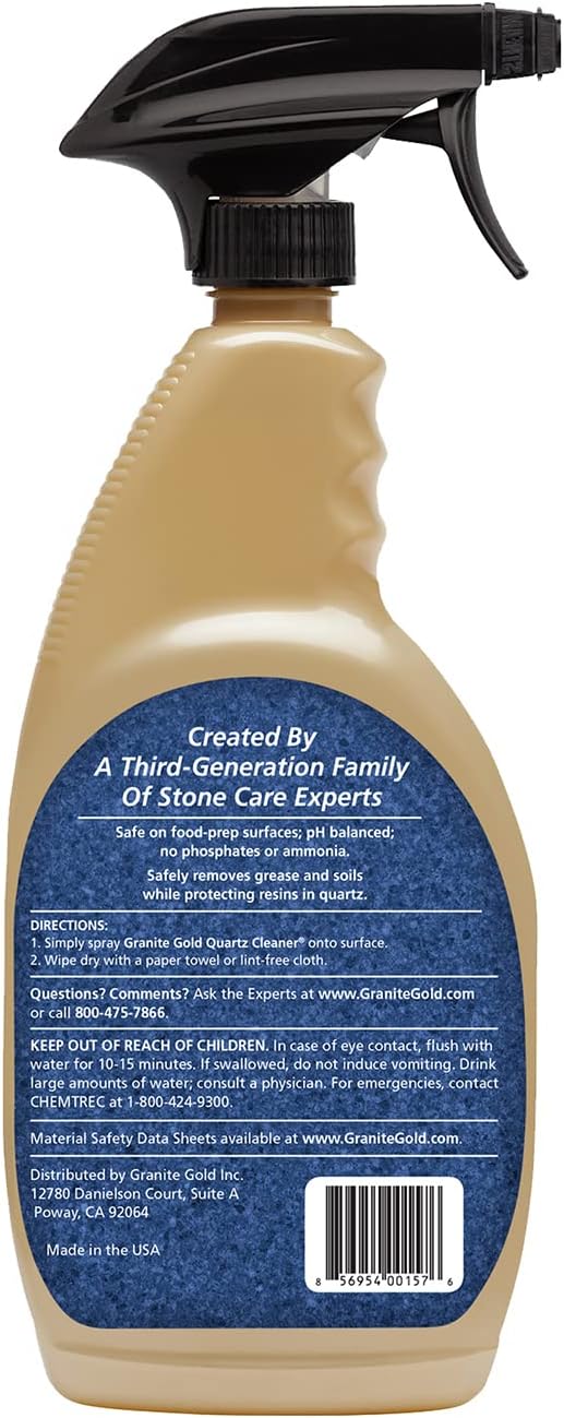 Granite Gold Quartz Cleaner Spray for Caesarstone, Cambria, Silestone and All Other Quartz Countertop Surfaces, 24 Fl Oz (Pack of 1)