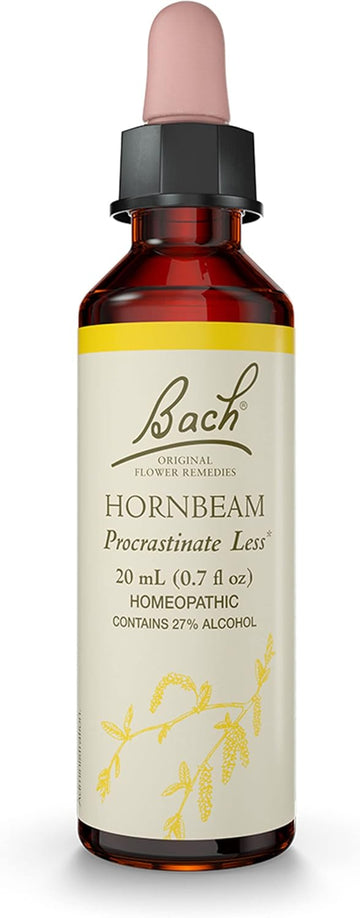 Bach Original Flower Remedies, Hornbeam For Procrastination, Natural Homeopathic Flower Essence, Holistic Wellness, Vegan, 20Ml Dropper