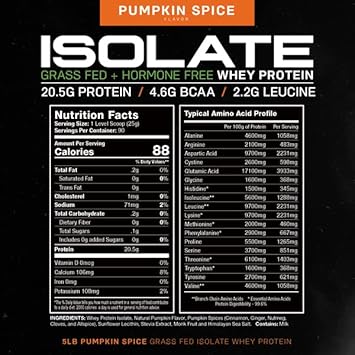 Muscle Feast Grass-Fed Whey Protein Isolate, All Natural Hormone Free Pasture Raised, Pumpkin Spice, 5lb (90 Servings) : Health & Household