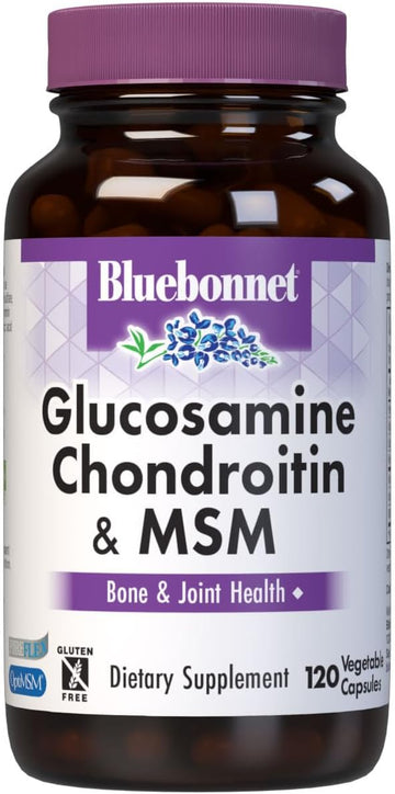 Bluebonnet Nutrition Glucosamine Chondroitin & Msm, Glucosamine, Bone & Joint Health*, Non-Gmo, Gluten-Free, Soy-Free, Dairy-Free, 120 Vegetable Capsules, 40 Servings