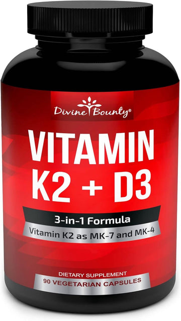 Vitamin K2 (MK7 & MK4) with D3 Supplement - Vitamin K & D as MK-7 100mcg, MK-4 500mcg, and 5000 IU Vitamin D3 3-in-1 Formula - Bone and Heart Support - 90 Non-GMO Vegetarian Capsules