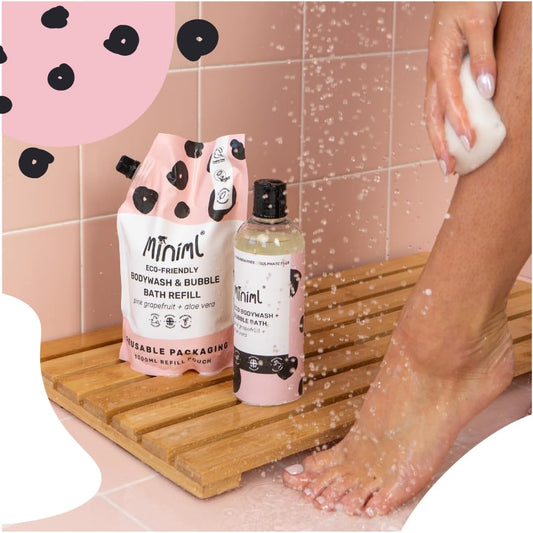 Miniml Natural English Lavender & Chamomile Body Wash & Bubble Bath - For All Skin Types - Hypoallergenic Dermatologically Tested - Sulphate & Paraben Free, Vegan & Cruelty Free - 500Ml Bottle