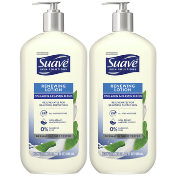 Suave Body Lotion with a Collagen Elastin Blend - Renewing Moisturizer, Silky Skin-firming Formula, Paraben-Free Dry Skin Lotion, 32 Oz Ea (Pack of 2)