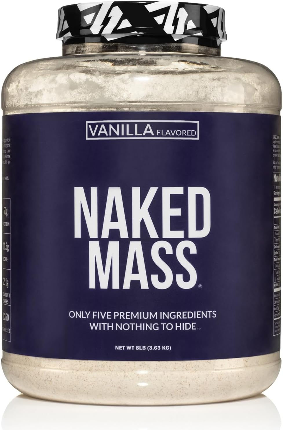 Naked Vanilla Mass - All Natural Vanilla Weight Gainer Protein Powder - 8Lb Bulk, Gmo Free, Gluten Free & Soy Free, No Artificial Ingredients - 1,260 Calories - 11 Servings