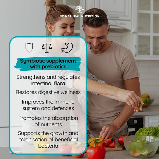 Probiotics And Prebiotics Supplement 40 Billion Cfu, 6 Strains For Digestive Health, Vegan Chlorophyll Capsules, 60 Capsules. N2 Natural Nutrition