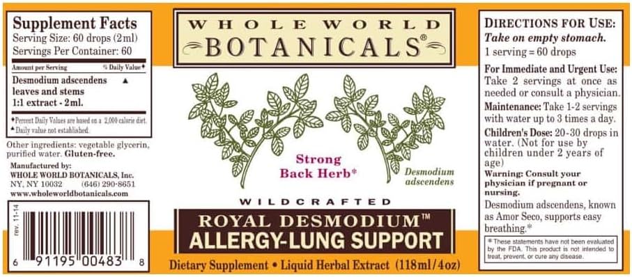 Whole World Botanicals Royal Desmodium Allergy Lung Support -- 4 Fl Oz By Whole World Botanicals