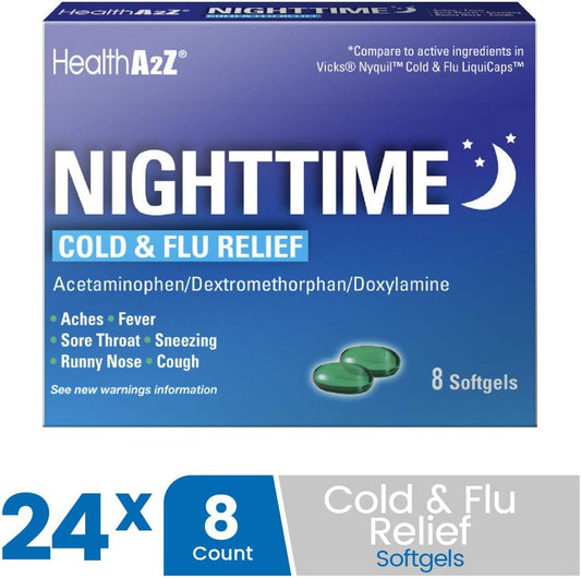 Healtha2Z® Nighttime | Cold & Flu Medicine | Powerful Multi-Symptom Nighttime Relief (192 Softgels)