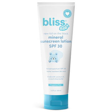 Bliss Baby Sunscreen, Premium Spf 30 Mineral Lotion, Natural Zinc Oxide, Fragrance-Free, Hypoallergenic & Dermatologist Tested, Water-Resistant, Vegan, Sensitive Skin - For Babies, Kids & Whole Family