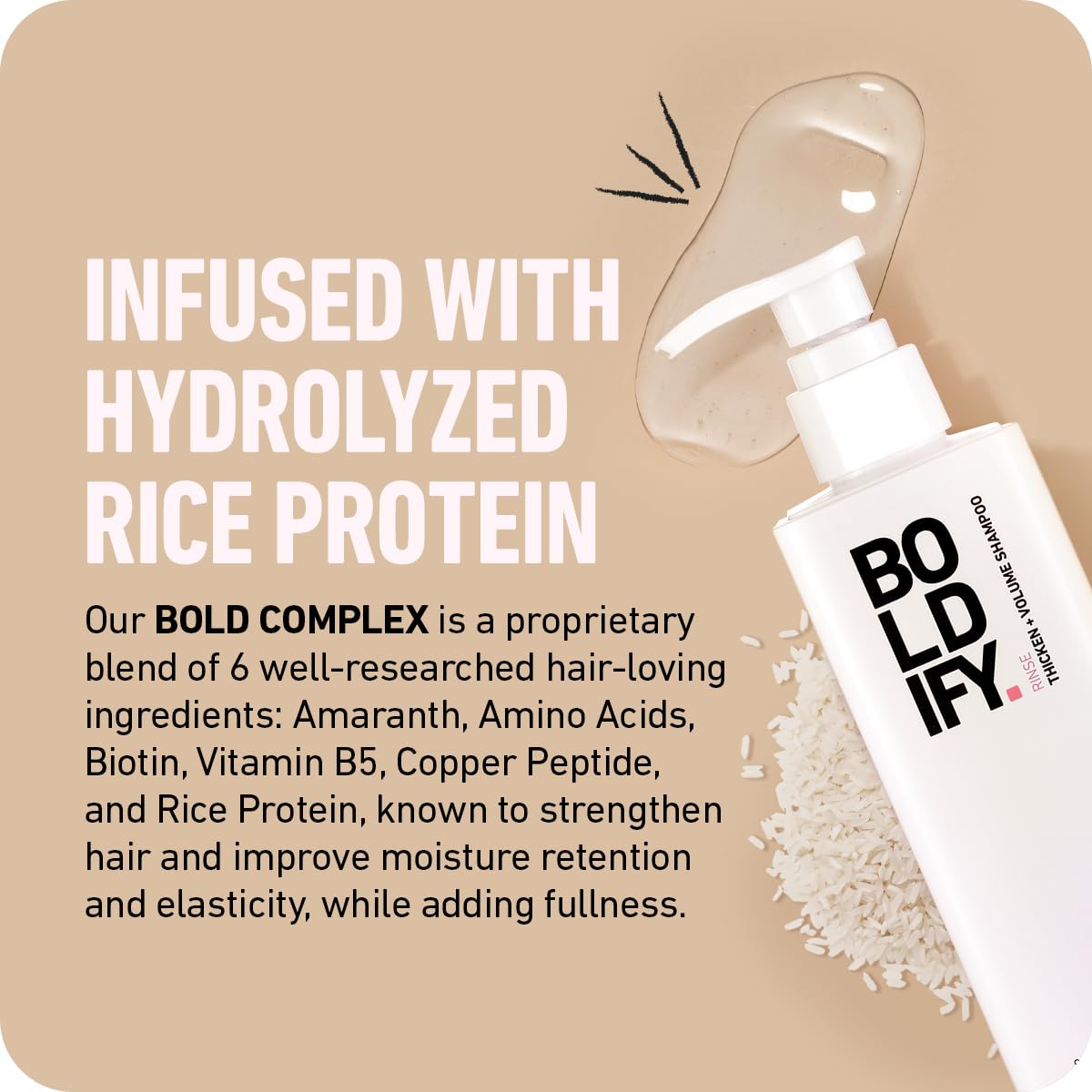 Boldify Thickening Shampoo - Rice Water Shampoo for Hair Growth, Thinning Hair & Oily Hair and Volumizing Shampoo for fine Hair, Weightlessly Removes Excess Oil - 8oz : Beauty & Personal Care