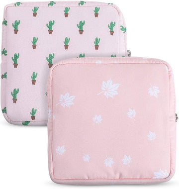 Tuciyke Sanitary Napkin Storage Bag,2pcs Cotton Cloth Portable Sanitary Storage Bag with Zipper 5x5 inches First Period Bag for Girls/Ladies/Women(Cactus)