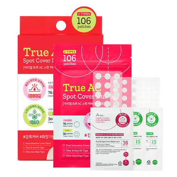 Ariul True Ac Spot Cover Patch Before+After Duo Set, Quick Relief On Ac Spot, Plasta Patch+Hydrocolloid Acne Pimple Patches For Covering Zits 10Mm*15Counts, 12Mm*15Counts / 106 Counts