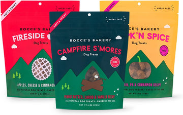Bocce'S Bakery By The Fire Assorted Treat Bundle For Dogs, Wheat-Free Everyday Dog Treats, Made With Real Ingredients, Baked In The Usa, All-Natural Soft & Chewy Cookies, 6 Oz Each