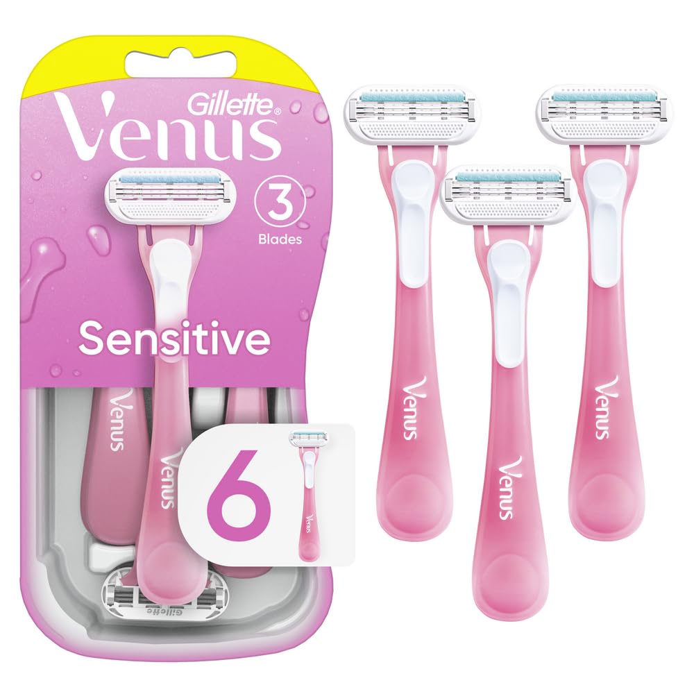 Gillette Venus Sensitive Disposable Razors For Women With Sensitive Skin, 6 Count, Delivers Close Shave With Comfort