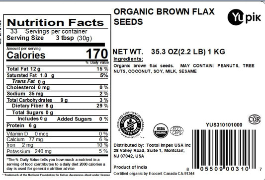 Yupik Organic Flax Seeds, Brown, 2.2 lb, Pack of 1