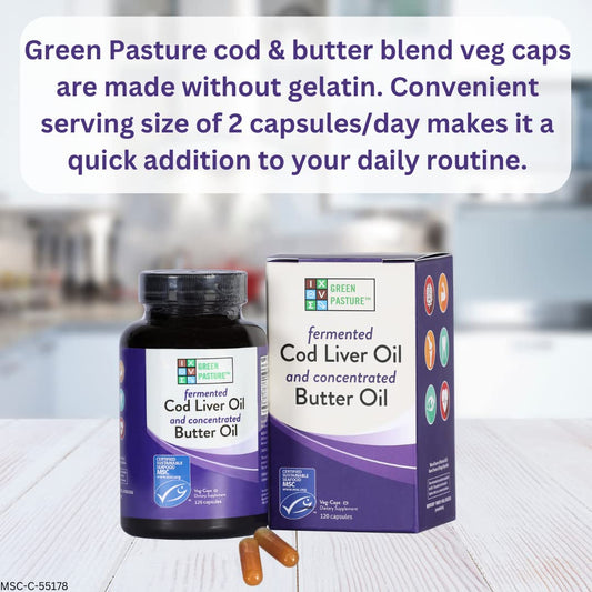 Green Pasture Fermented Cod Liver Oil Blend And Concentrated Butter Oil Blend - 120 Capsules