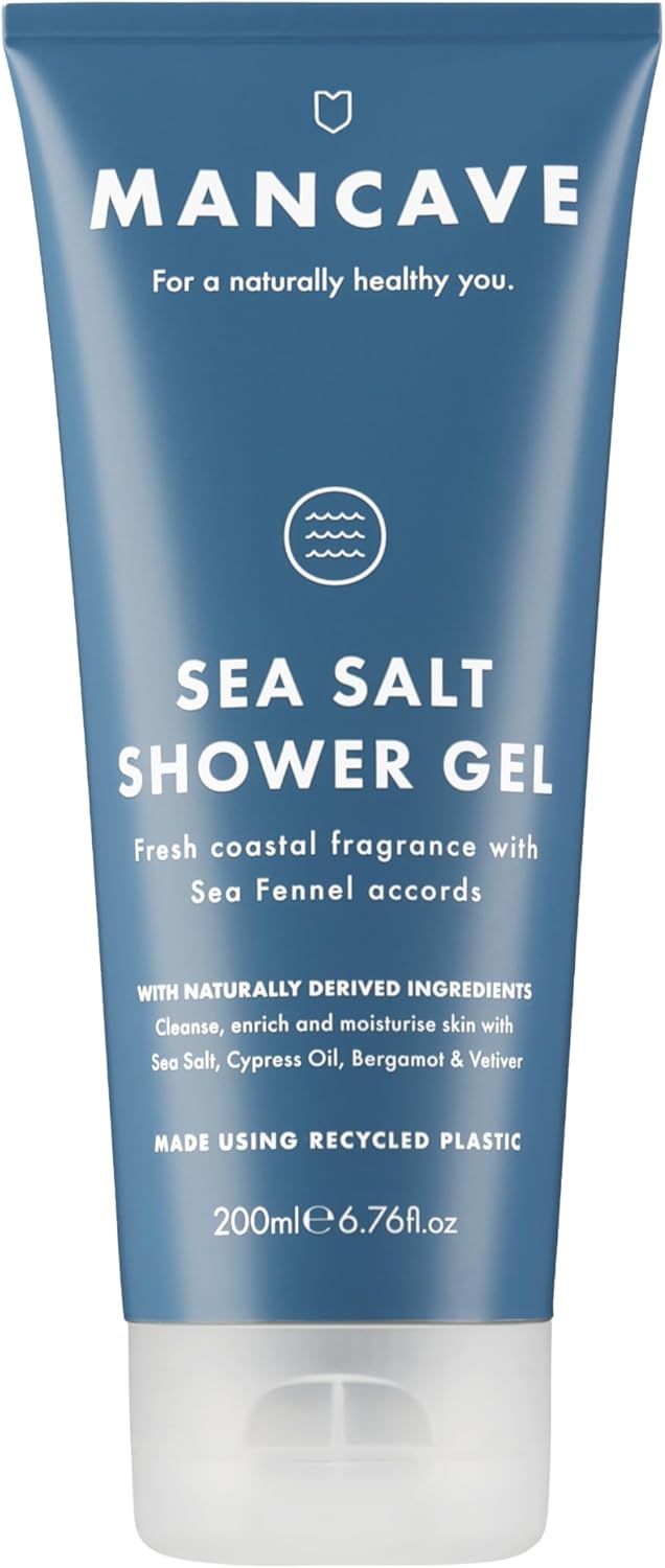 Mancave Sea Salt Shower Gel For Men, Coastal Aroma With Sea Fennel, Cypress And Bergamot, Sulphate And Paraben Free, Natural, Vegan, Cruelty Free, 200 Ml
