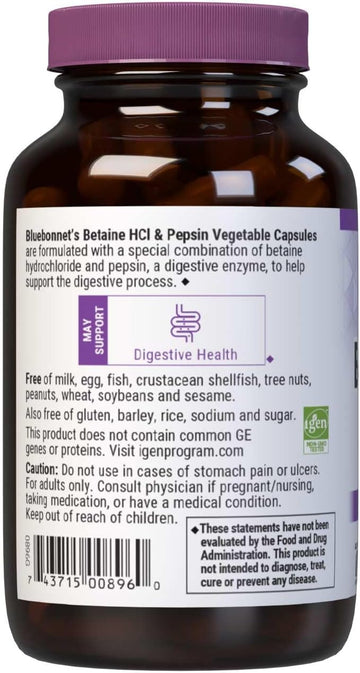 Bluebonnet Betaine Hci Plus Pepsin Vegetarian Capsules, 90 Count