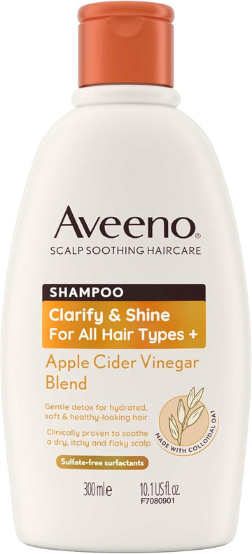 Aveeno Clarify And Shine Apple Cider Vinegar Scalp Soothing Shampoo For All Hair Types 300Ml (Pack Of 2)
