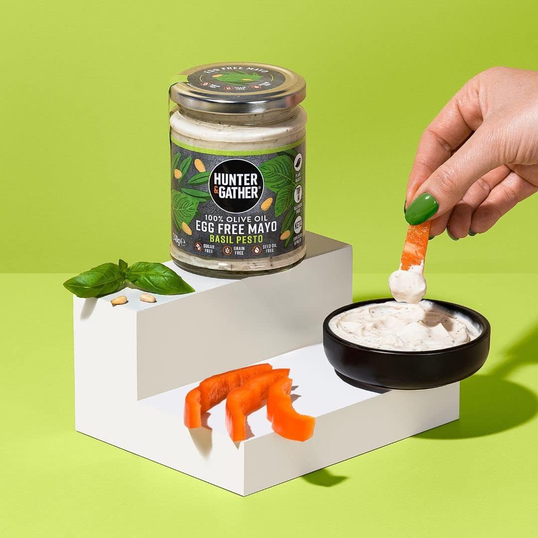 Hunter & Gather 100% Olive Oil Egg Free Basil Pesto Mayo 250g - Seed Oil Free, Keto & Vegan Friendly - No Added Sugar, Gluten & Soy Free : Amazon.co.uk: Grocery
