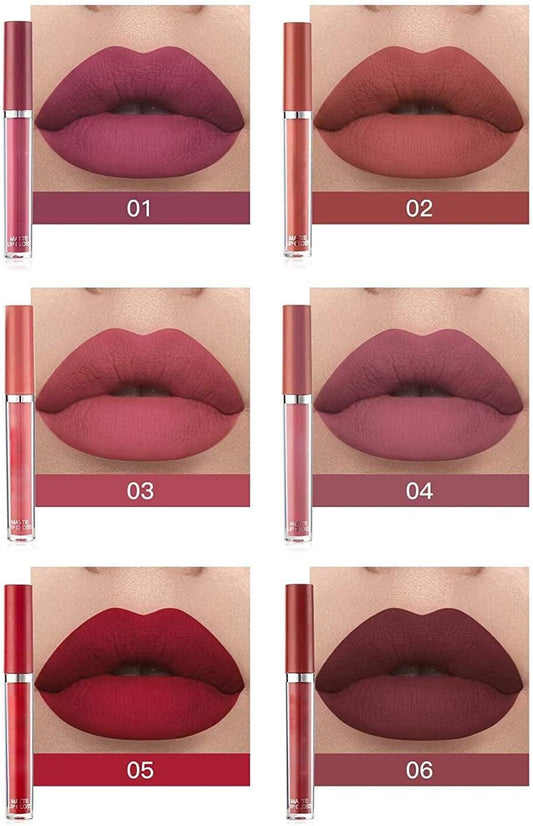 6 Pcs Matte Liquid Lipstick Set Lip Gloss Clear Labiales Makeup Non-Stick Cup Not Fade Nude Waterproof Long Lasting Lip Sticks That Brings Out Natural Color Gift For Women