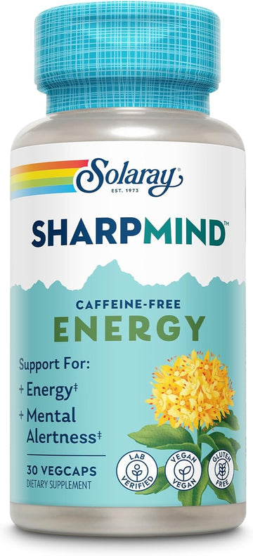 Solaray Sharpmind Energy, Energy Booster For Women And Men, Nootropic Focus Supplement, Caffeine Free Energy Pills With Rhodiola Rosea And Cordyceps, 60 Day Guarantee, 30 Servings, 30 Vegcap Pills