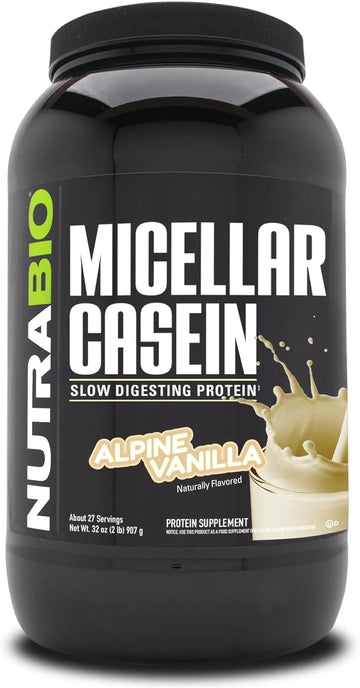 NutraBio Micellar Casein - Protein Powder, 2 lbs Alpine Vanilla - Slow Digesting - Muscle Growth - Essential Amino Acids - Non-GMO - Gluten & Soy Free