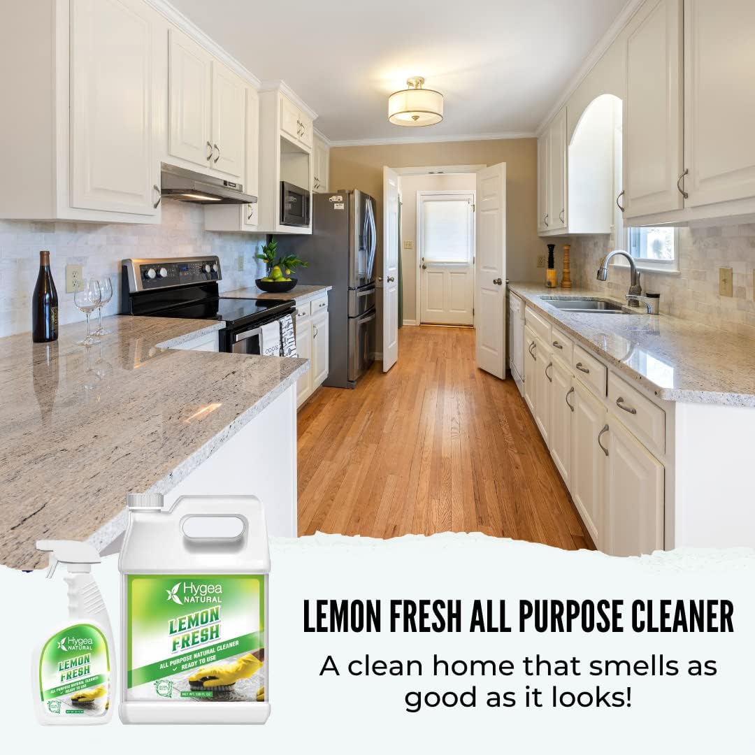 Lemon Fresh All Purpose Cleaner- Multi-Surface Cleaner-Non Toxic Floor Cleaner- Remove Soil, Dirt And Grease- Wet Gloss Finish- Biodegradable, Ammonia Free - Ready To Use Spray+Refill