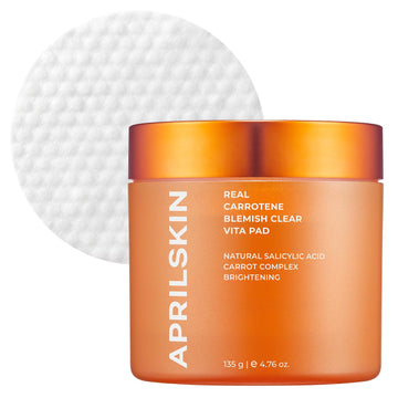 Aprilskin Carrotene Clarifying Pads | Oily, Sensitive, Acne-Prone Skin | Vegan, Cruelty-Free, Exfoliating, Fights Acne & Pore-Tightening | 60 Pads | No Sulfates And Artificial Fragrance