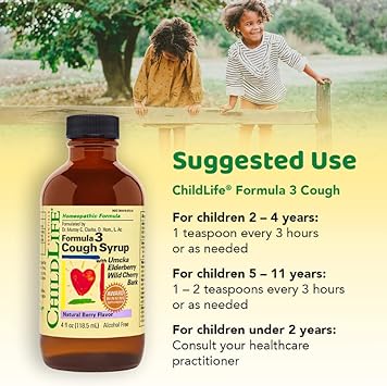 ChildLife Essentials Formula 3 Cough Syrup - Kids Cough Medicine, All-Natural, Gluten-Free, Allergen Free, Cough Syrup for Kids 2-11 - Natural Berry Flavor, 4 Fl Oz : Health & Household