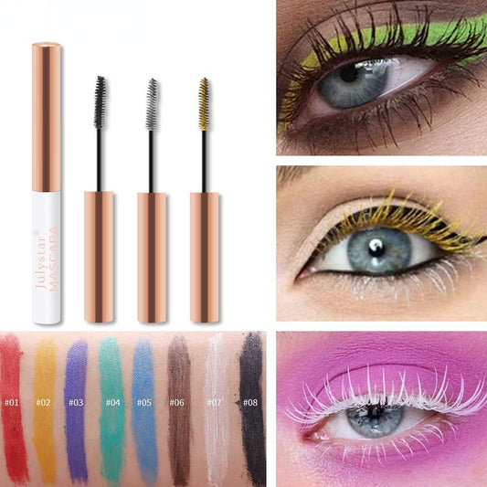Julystar Colorful Mascara Primer Waterproof, Anti Sweat, Non Dizzy, Dyeing, Long Curling, Thick White Eye Black (02#)
