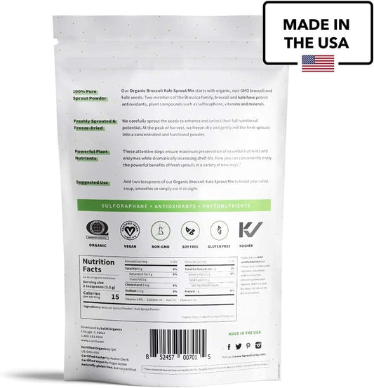 Sprout Living Broccoli And Kale Organic Sprout Mix, Freeze Dried Superfood Greens Powder, 100% Pure, Vegan, Non-Gmo, Gluten Free (4 Ounces, 32 Servings)