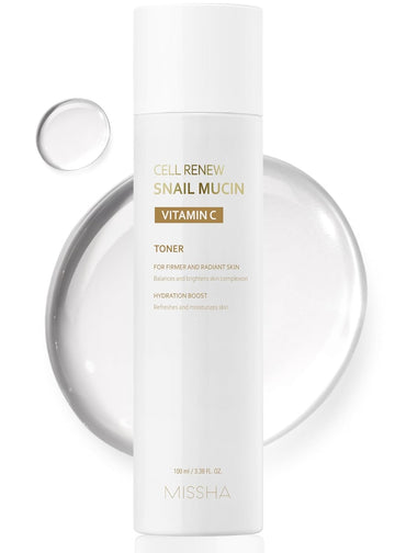 Missha Cell Renew Snail Mucin Vitamin C Toner 5.07 Fl Oz - Korean Skincare Facial Toner For Glass Skin, 90% Snail Mucin Vita Complex, Deep Hydration, Improves Skin Texture, Paraben Free