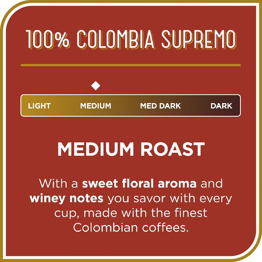 Don Francisco's Colombia Supremo Medium Roast Coffee Pods - 24 Count - Recyclable Single-Serve Coffee Pods, Compatible with your K- Cup Keurig Coffee Maker
