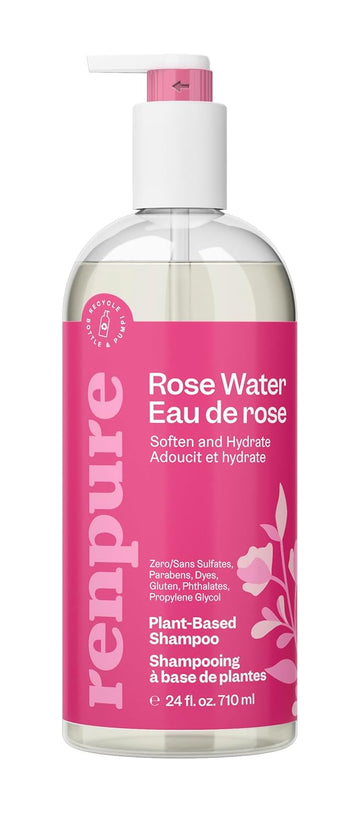 Renpure Plant-Based Rose Hydrating Shampoo For Dry Hair - Sulfate-Free, Paraben-Free, Cruelty-Free & Color-Safe - Naturally Moisturizing & Refreshing For Women