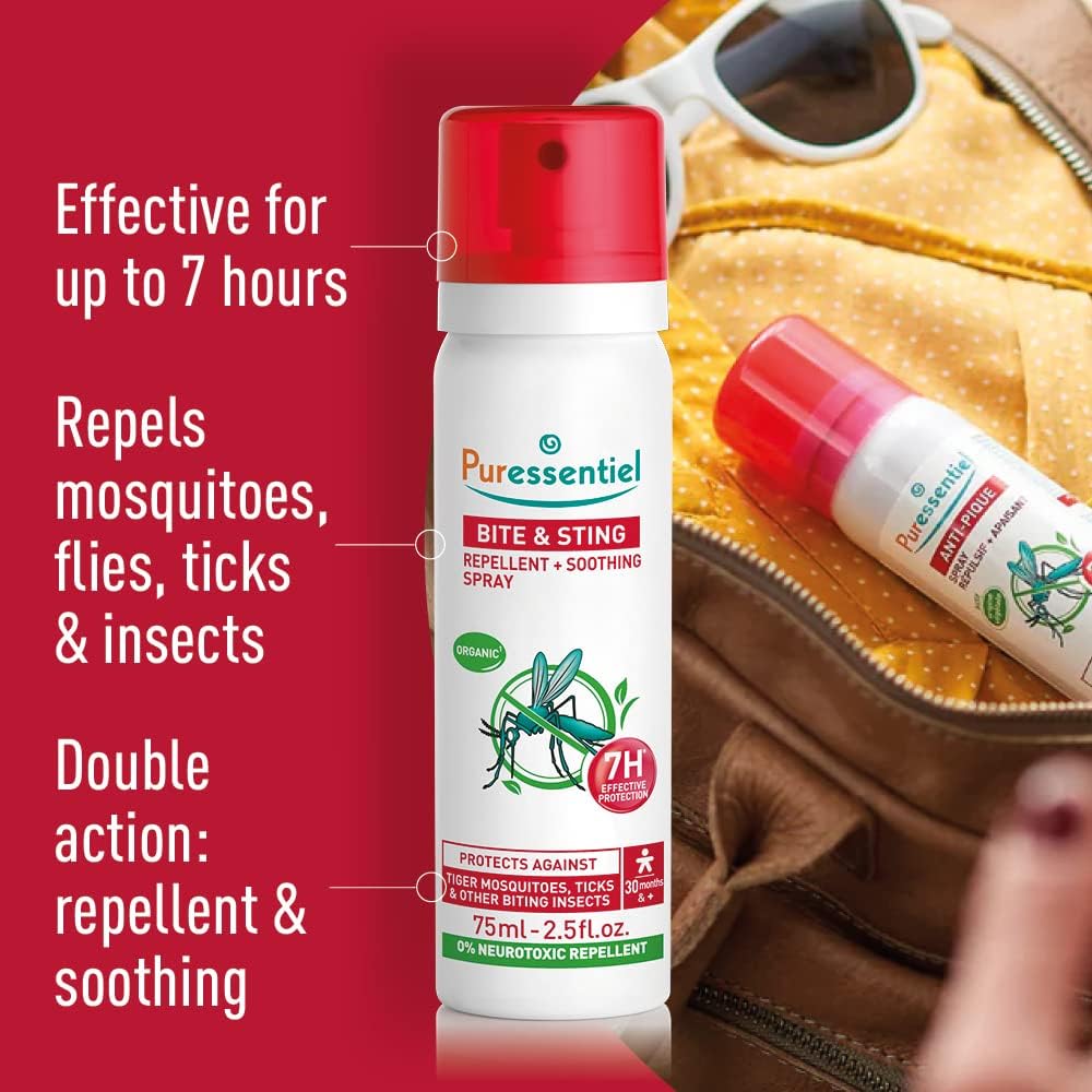 Puressentiel Bite & Sting Repellent & Soothing Spray 75 ml – Mosquito, Insect, Fly, Tick Repellent – Effective Up to 7 Hours – 100% Plant Origin – Deet Free – Child Safe : Amazon.co.uk: Health & Personal Care