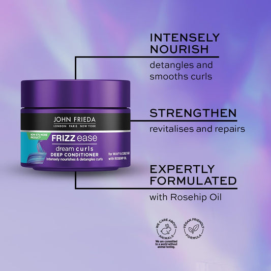 John Frieda Frizz Ease Dream Curls Deep Conditioner 250Ml, Intensively Nourishing Hair Mask For For Naturally Wavy And Curly Hair